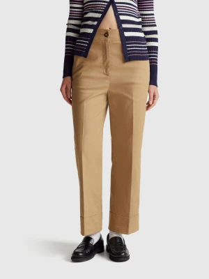 Benetton, Straight Trousers With Cuff, Camel, Women United Colors of Benetton