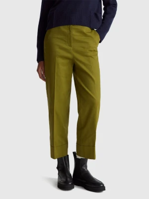 Benetton, Straight Trousers With Cuff, Military Green, Women United Colors of Benetton