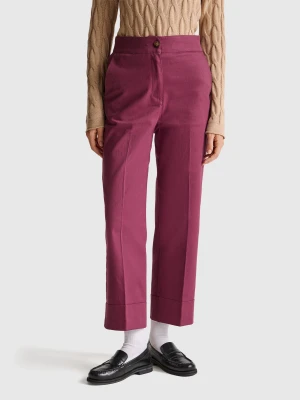 Benetton, Straight Trousers With Cuff, Plum, Women United Colors of Benetton