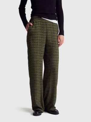 Benetton, Straight Trousers With Graphic Print, Military Green, Women United Colors of Benetton