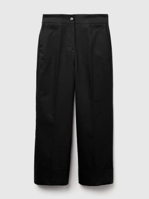 Benetton, Straight Trousers With Turn-up, Black, Women United Colors of Benetton