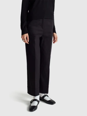 Benetton, Straight Trousers With Turn-up, Black, Women United Colors of Benetton