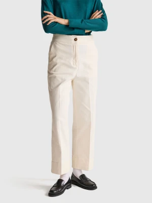 Benetton, Straight Trousers With Turn-up, Creamy White, Women United Colors of Benetton