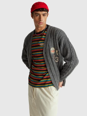 Benetton, Stranger Things Cardigan In Pure Wool, Size: XS, Dark Gray, Men United Colors of Benetton