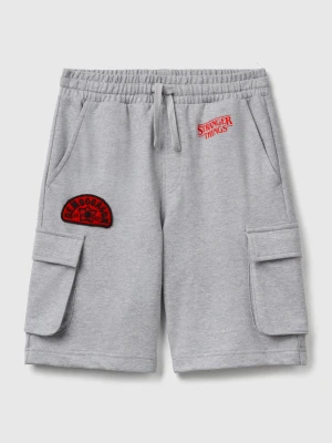 Benetton, Stranger Things Cargo Shorts, Size: XL, Light Gray, Kids United Colors of Benetton