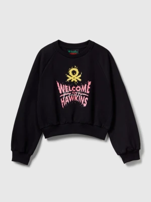 Benetton, Stranger Things Cropped Sweatshirt, Size: XL, Black, Kids United Colors of Benetton