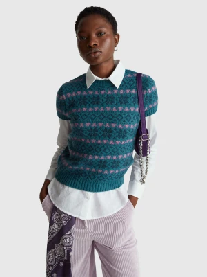 Benetton, Stranger Things Jacquard Sweater, Size: XS, Teal, Women United Colors of Benetton