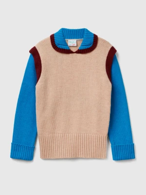 Benetton, Stranger Things Sweater With Collar, Size: XL, Beige, Kids United Colors of Benetton