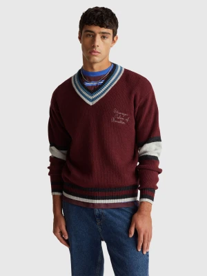 Benetton, Stranger Things V-neck Sweater, Size: XS, Burgundy, Men United Colors of Benetton