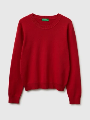 Benetton, Strawberry Red Sweater In Tricot Cotton, Size: XS, Strawberry, Women United Colors of Benetton