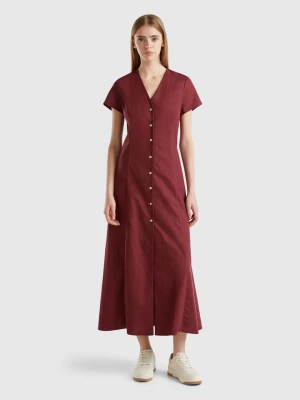 Benetton, Stretch Cotton And Linen Blend Dress, size L, Burgundy, Women United Colors of Benetton