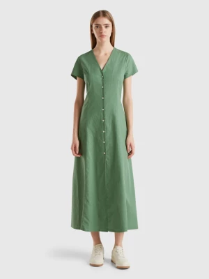 Benetton, Stretch Cotton And Linen Blend Dress, size L, Green, Women United Colors of Benetton