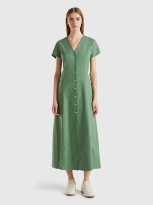 Benetton, Stretch Cotton And Linen Blend Dress, size L, Green, Women United Colors of Benetton