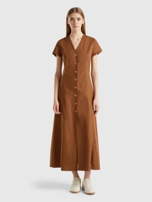 Benetton, Stretch Cotton And Linen Blend Dress, size M, Brown, Women United Colors of Benetton