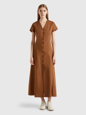 Benetton, Stretch Cotton And Linen Blend Dress, size S, Brown, Women United Colors of Benetton