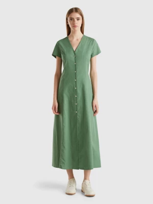 Benetton, Stretch Cotton And Linen Blend Dress, size XL, Green, Women United Colors of Benetton