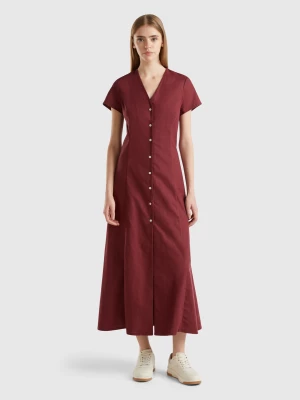 Benetton, Stretch Cotton And Linen Blend Dress, size XS, Burgundy, Women United Colors of Benetton