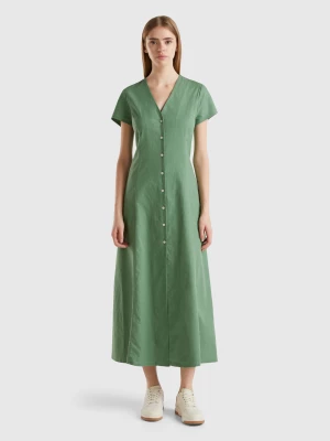 Benetton, Stretch Cotton And Linen Blend Dress, size XS, Green, Women United Colors of Benetton