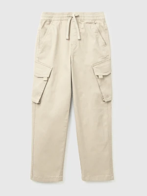 Benetton, Stretch Cotton Cargo Pants, Size: XL, Beige, Kids United Colors of Benetton