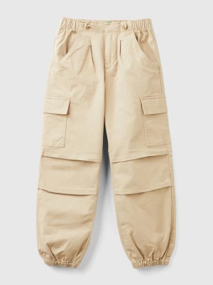 Benetton, Stretch Cotton Cargo Trousers, size 2XL, Beige, Kids United Colors of Benetton