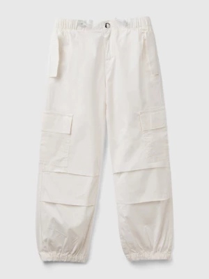 Benetton, Stretch Cotton Cargo Trousers, size 2XL, Creamy White, Kids United Colors of Benetton