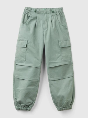 Benetton, Stretch Cotton Cargo Trousers, size 2XL, Light Green, Kids United Colors of Benetton