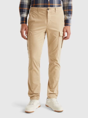 Benetton, Stretch Cotton Cargo Trousers, size 42, Beige, Men United Colors of Benetton