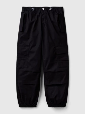 Benetton, Stretch Cotton Cargo Trousers, size M, Black, Kids United Colors of Benetton