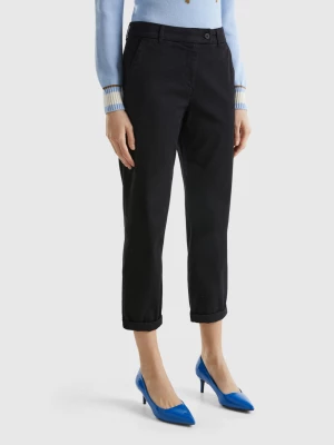 Benetton, Stretch Cotton Chino Trousers, size , Black, Women United Colors of Benetton