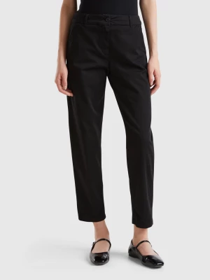 Benetton, Stretch Cotton Chino Trousers, size , Black, Women United Colors of Benetton