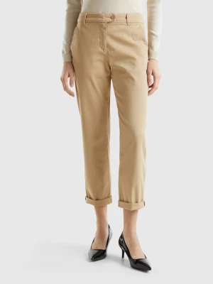 Benetton, Stretch Cotton Chino Trousers, size , Camel, Women United Colors of Benetton