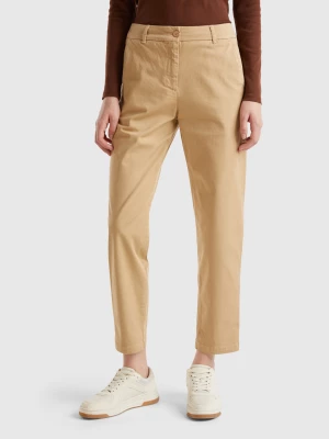 Benetton, Stretch Cotton Chino Trousers, size , Camel, Women United Colors of Benetton