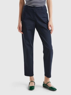 Benetton, Stretch Cotton Chino Trousers, size , Dark Blue, Women United Colors of Benetton