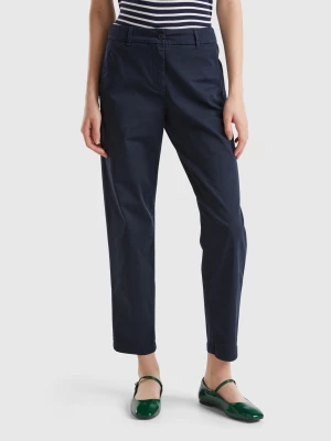 Benetton, Stretch Cotton Chino Trousers, size , Dark Blue, Women United Colors of Benetton