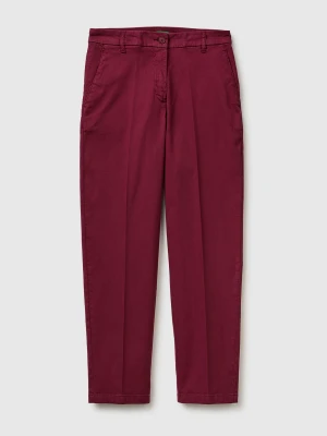 Benetton, Stretch Cotton Chinos, Burgundy, Women United Colors of Benetton