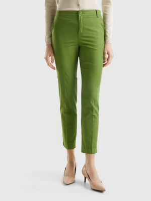 Benetton, Stretch Cotton Chinos, size , Military Green, Women United Colors of Benetton