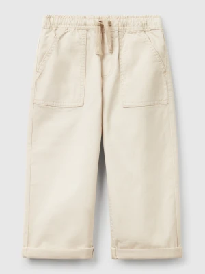 Benetton, Stretch Cotton Joggers With Drawstring, size 116, Beige, Kids United Colors of Benetton