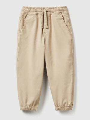 Benetton, Stretch Cotton Joggers With Drawstring, Size: 116, Beige, Kids United Colors of Benetton