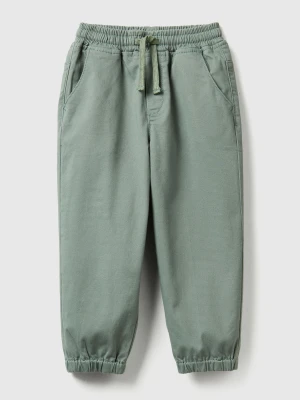 Benetton, Stretch Cotton Joggers With Drawstring, Size: 98, Military Green, Kids United Colors of Benetton