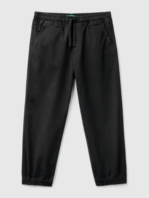 Benetton, Stretch Cotton Joggers With Drawstring, size L, Black, Kids United Colors of Benetton