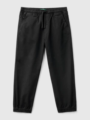 Benetton, Stretch Cotton Joggers With Drawstring, size S, Black, Kids United Colors of Benetton