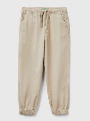 Benetton, Stretch Cotton Joggers With Drawstring, Size: XL, Beige, Kids United Colors of Benetton