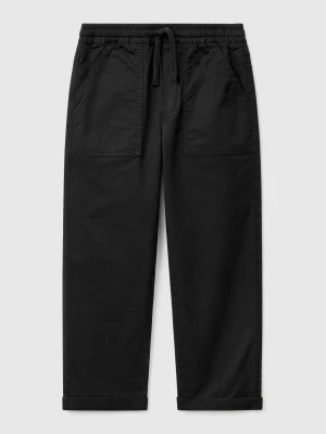 Benetton, Stretch Cotton Joggers With Drawstring, size XL, Black, Kids United Colors of Benetton