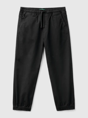 Benetton, Stretch Cotton Joggers With Drawstring, size XL, Black, Kids United Colors of Benetton