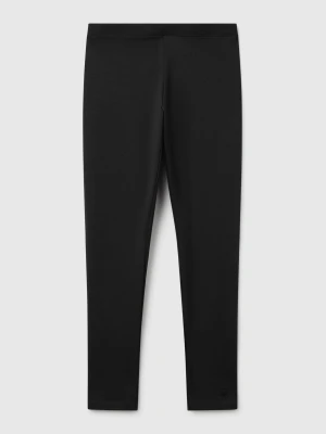 Benetton, Stretch Cotton Leggings With Logo, Size: XL, Black, Kids United Colors of Benetton