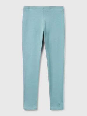 Benetton, Stretch Cotton Leggings With Logo, size XL, Sky Blue, Kids United Colors of Benetton