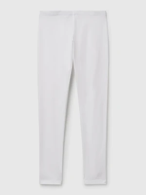 Benetton, Stretch Cotton Leggings With Logo, Size: XL, White, Kids United Colors of Benetton
