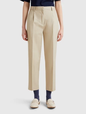Benetton, Stretch Cotton Trousers, size , Beige, Women United Colors of Benetton