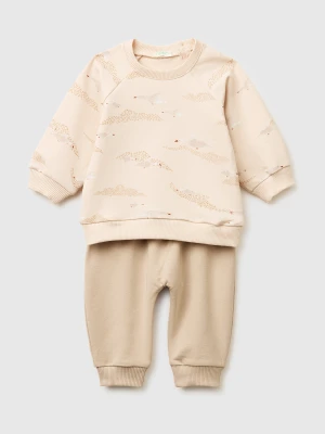 Benetton, Stretch Sweatshirt Outfit, Size: 82, Beige, Kids United Colors of Benetton