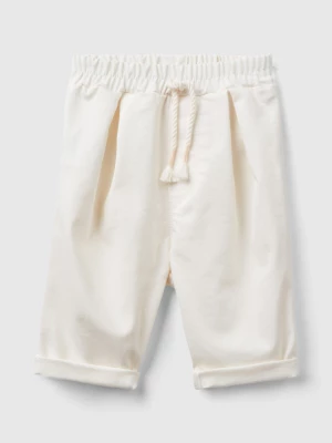 Benetton, Stretch Trousers With Drawstring, size 56, Creamy White, Kids United Colors of Benetton
